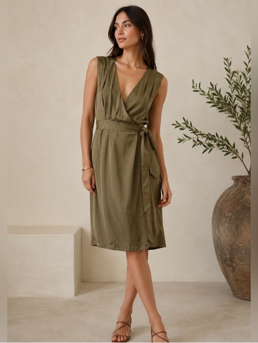Banana Republic Lyocell olive green wrap dress 6